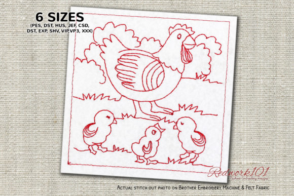 Hen with Chicken in the Field Redwork Review