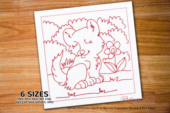 Review: Fluffy Cat Sitting in Garden Redwork Design
