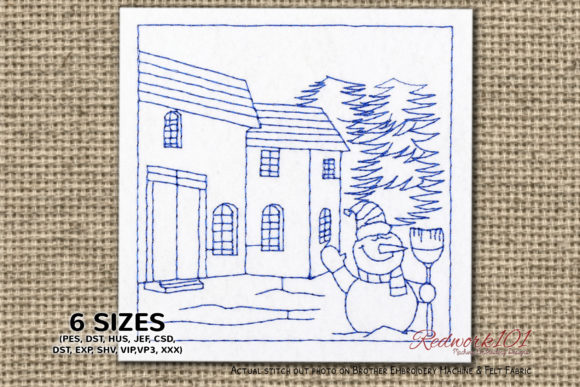 Snowman Holding a Broom Redwork Review